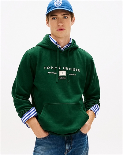 Tommy Hilfiger - Logo Terry Drawstring Hoodie - Nocturnal Green 